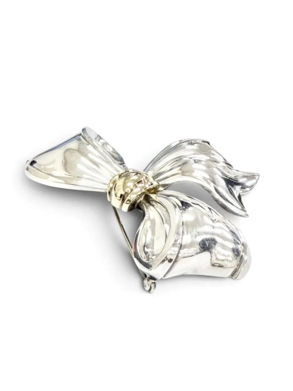 Tiffany & Co Vintage Ribbon Brooch Silver Gold